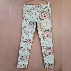GJG Womens Skinny Jeans Size 11 Juniors Blue Floral Low Rise Stretch
